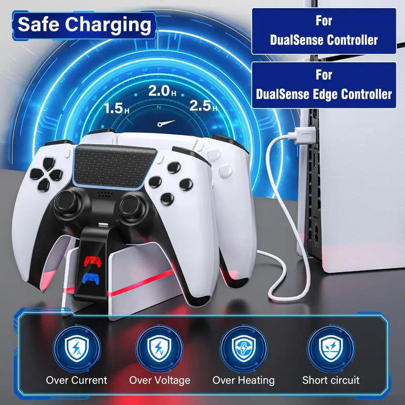 RGB Charging Station for PS5 DualSense/Edge Controllers  Fast Dual Dock with Light Show