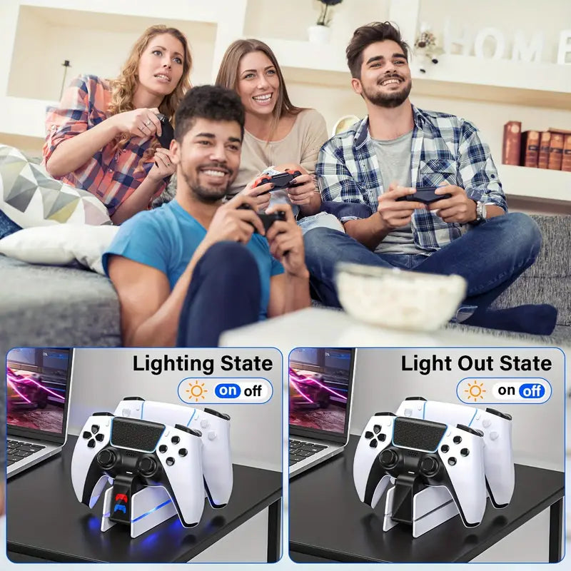 RGB Charging Station for PS5 DualSense/Edge Controllers  Fast Dual Dock with Light Show