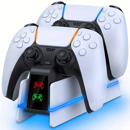 RGB Charging Station for PS5 DualSense/Edge Controllers  Fast Dual Dock with Light Show