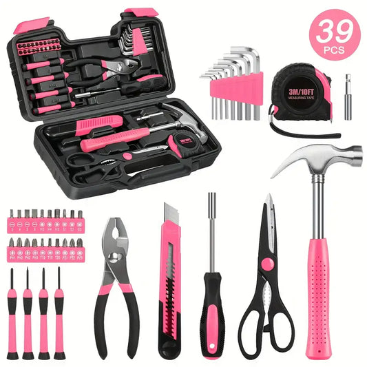 39/24-Piece Pink Home Tool Set 🛠️