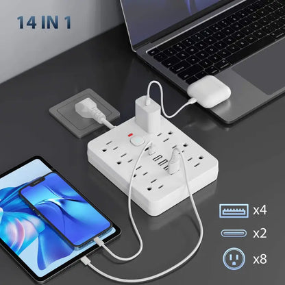 14 in 1 Surge Protector Power Strip with USB & Type C Ports