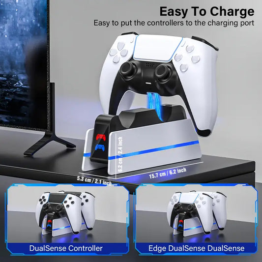 RGB Charging Station for PS5 DualSense/Edge Controllers  Fast Dual Dock with Light Show