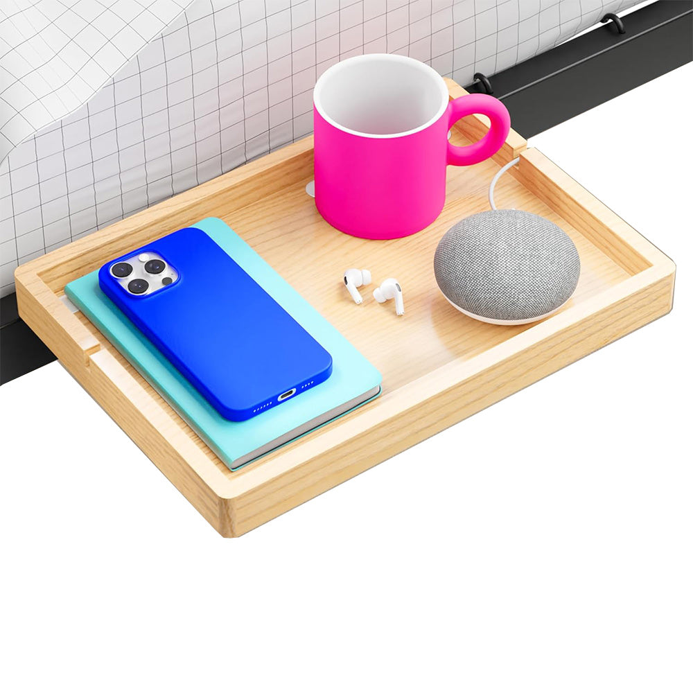Floating Bedside Shelf with Cup Holder and Black Metal Bed Tray Organizer for Beds & Bunks