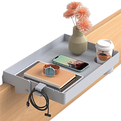 Floating Bedside Shelf with Cup Holder and Black Metal Bed Tray Organizer for Beds & Bunks
