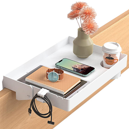 Floating Bedside Shelf with Cup Holder and Black Metal Bed Tray Organizer for Beds & Bunks