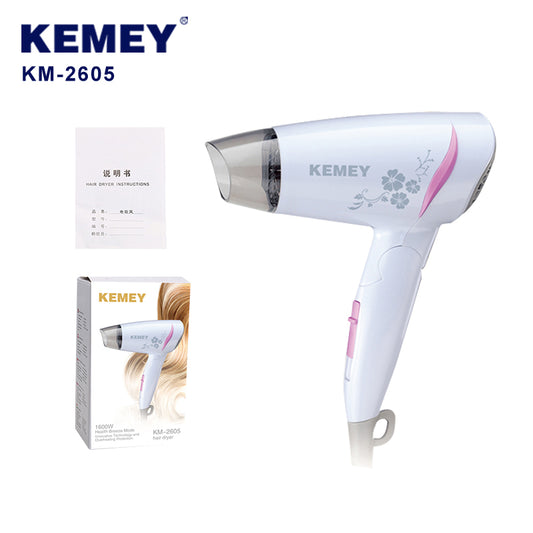 Kemei KM-2605 Foldable 3-Gear Hair Dryer, 1400W, Portable
