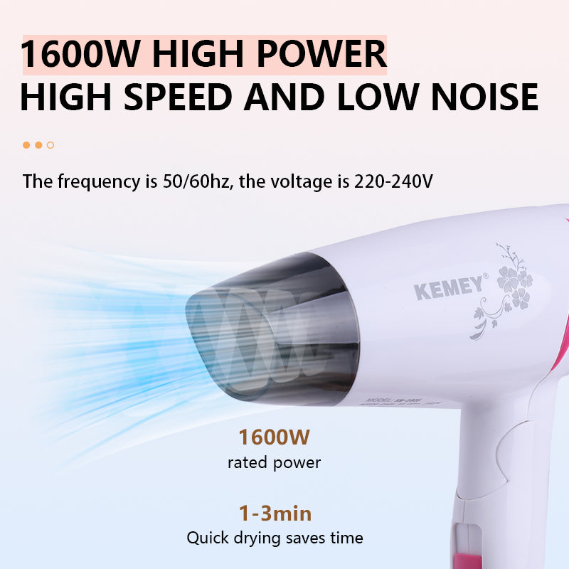 Kemei KM-2605 Foldable 3-Gear Hair Dryer, 1400W, Portable