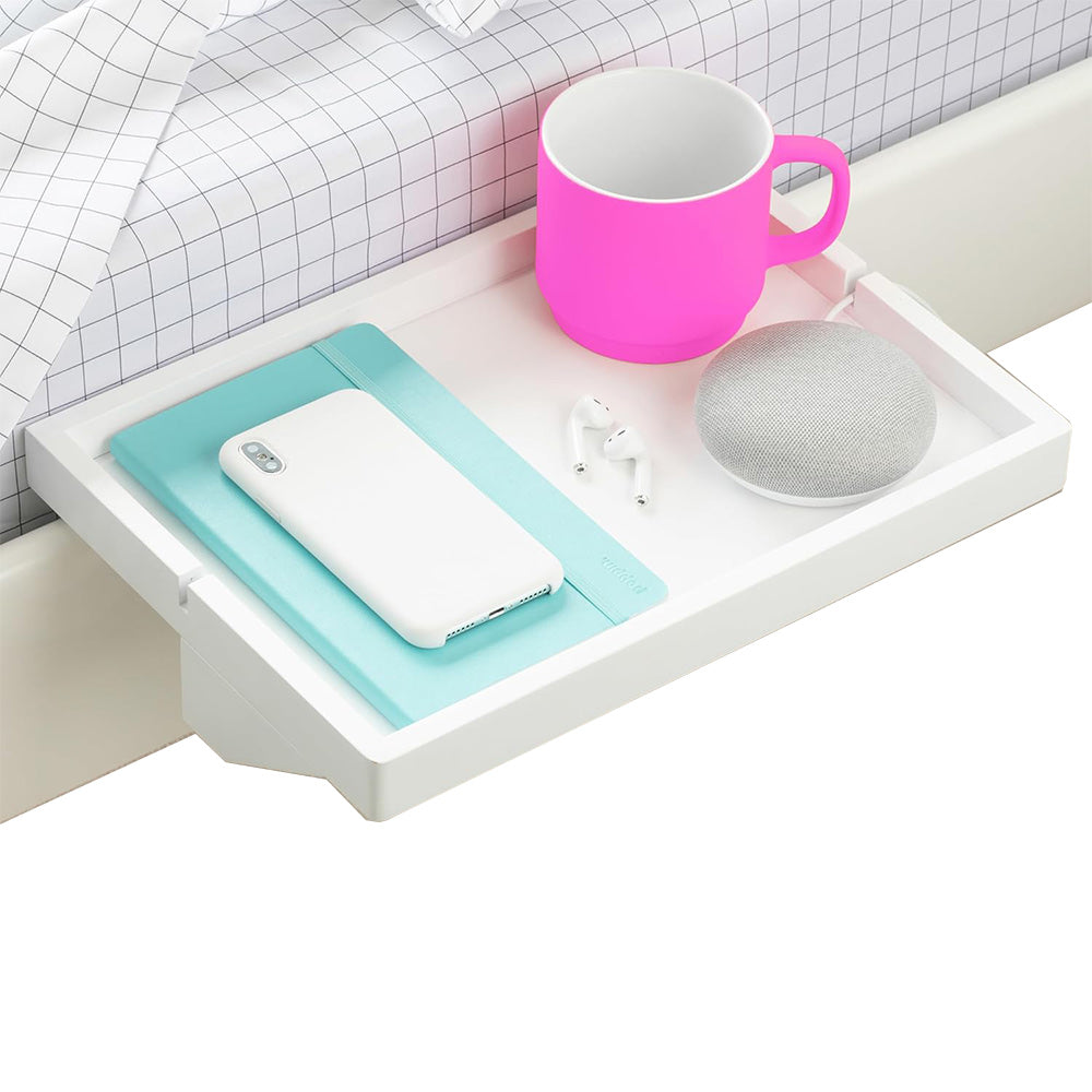 Floating Bedside Shelf with Cup Holder and Black Metal Bed Tray Organizer for Beds & Bunks