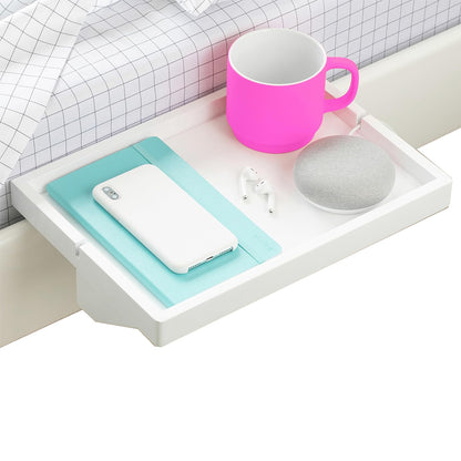 Floating Bedside Shelf with Cup Holder and Black Metal Bed Tray Organizer for Beds & Bunks