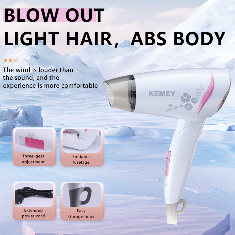 Kemei KM-2605 Foldable 3-Gear Hair Dryer, 1400W, Portable