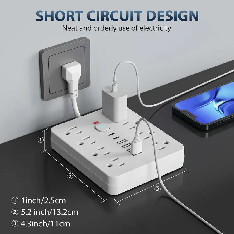 14 in 1 Surge Protector Power Strip with USB & Type C Ports